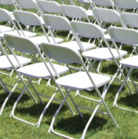 Bright White Poly Fold Chairs, Samsonite folding chairs, poly folding chairs, white wedding chairs