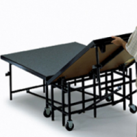 Mobile risers fold in half up on to wheels for easy transport and storage